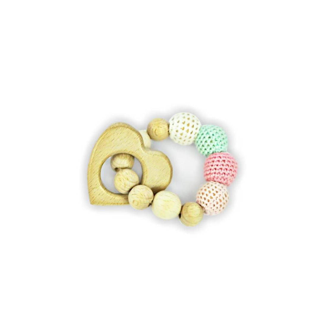 Pikkaboo - Snuggle&Play Handmade Crochet Teether With Wooden Heart Bracelet